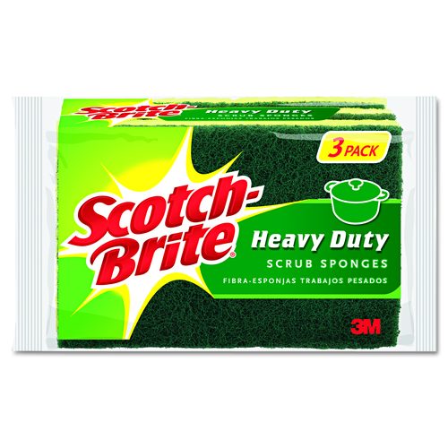 Scotch-Brite Heavy-Duty Scrub Sponge, 4.5 x 2.7, 0.6" Thick, Yellow/Green, 3/Pack