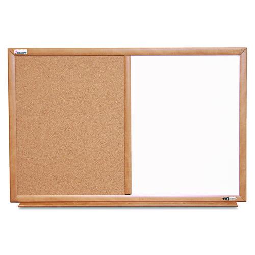 AbilityOne 7110015680401, SKILCRAFT Combination Board, 36" x 24", Tan/White Surface, Oak Finished Wood Frame