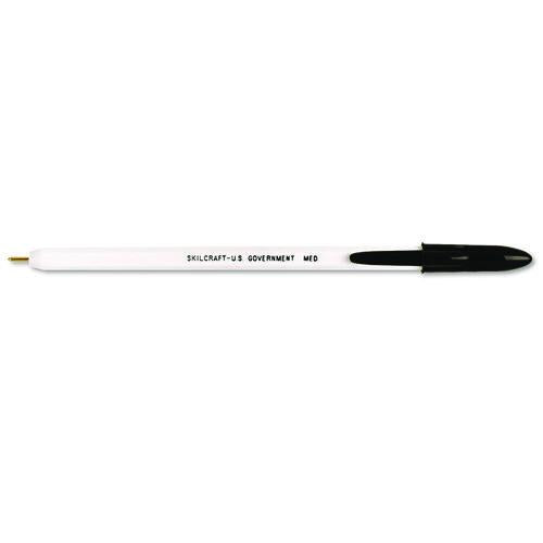 AbilityOne 7520010589978, SKILCRAFT Ballpoint Pen, Stick, Medium 1 mm, Black Ink, White Barrel, Dozen