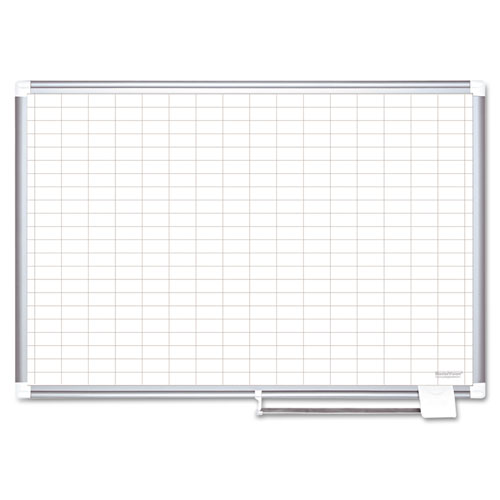 MasterVision Gridded Magnetic Steel Dry Erase Project Planning Board, 1" x 2" Cells, 48" x 36", White Surface, Satin Aluminum Frame