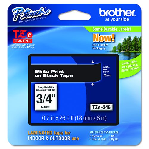 Brother P-Touch TZe Standard Adhesive Laminated Labeling Tape, 0.7" x 26.2 ft, White on Black