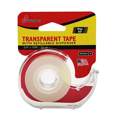 AbilityOne 7520015167576, SKILCRAFT Tape with Dispenser, 1" Core, 0.75" x 36 yds, Glossy Clear