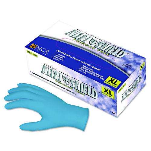 MCR Safety Disposable Nitrile Gloves, Powder-Free, 4 mil Thick, Blue, 100/Box