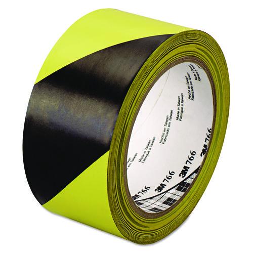 3M 766 Hazard Marking Vinyl Tape, 2" x 36 yds, Black/Yellow