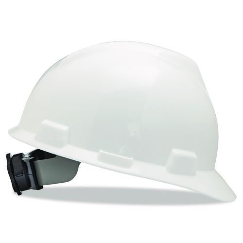 MSA V-Gard Hard Hat, Vented, Front Brim, Fas-Trac III Ratchet Suspension, One Size Fits Most (6.5 to 8), White
