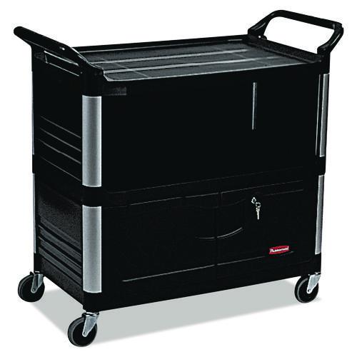 Rubbermaid Commercial Xtra Equipment Cart, Plastic, 3 Shelves, 300 lb Capacity, 20.75" x 40.63" x 37.8", Black