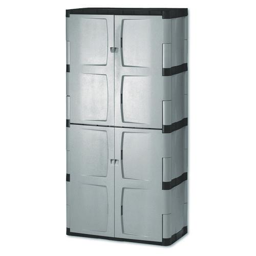Rubbermaid Double-Door Storage Cabinet - Base/Top, 36w x 18d x 72h, Gray/Black