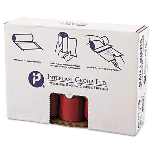 Inteplast Group Low-Density Commercial Can Liners, Infectious Waste Biohazard, 45 gal, 1.3 mil, 40" x 46", Red, Interleaved, 20/RL, 5 RL/CT