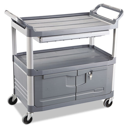 Rubbermaid Commercial Xtra Instrument Cart with Locking Storage Area, Plastic, 3 Shelves, 300 lb Capacity, 20" x 40.63" x 37.8", Gray