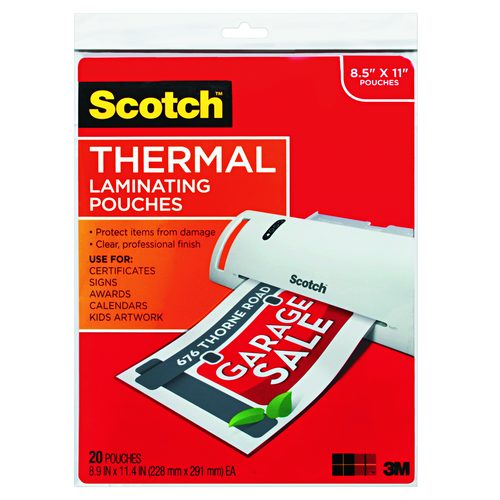 Scotch Laminating Pouches, 3 mil, 9" x 11.5", Gloss Clear, 20/Pack