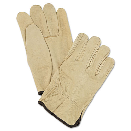 MCR Safety Unlined Pigskin Driver Gloves, Gunn Cut, Straight Thumb, Large, Cream, 12 Pairs