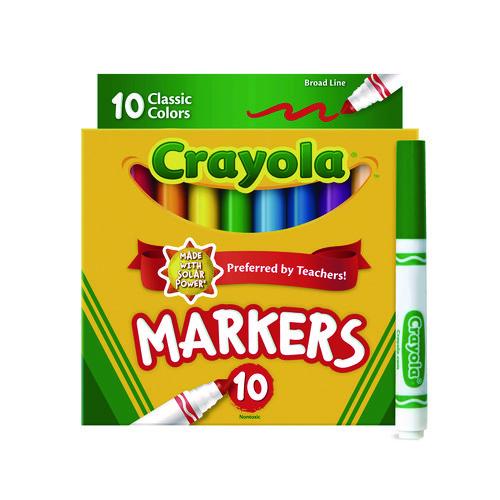Crayola Non-Washable Marker, Broad Bullet Tip, Assorted Classic Colors, 10/Pack