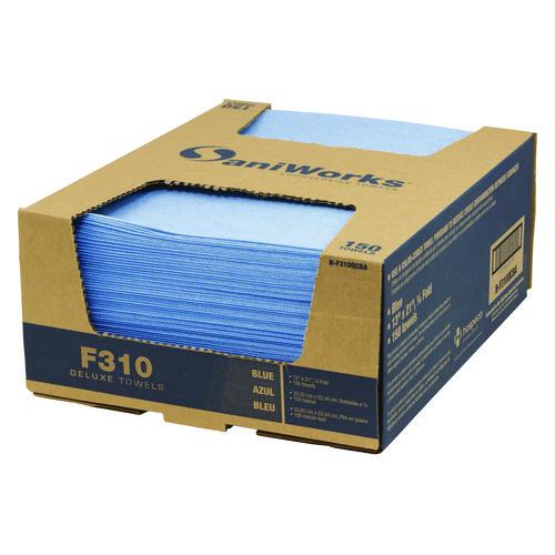 SaniWorks Deluxe Foodservice Wiper, 1-Ply, 13 x 21, Blue, 150/Carton