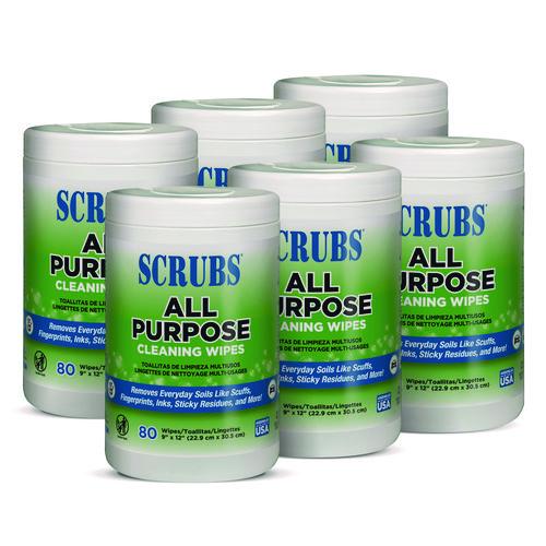 SCRUBS All Purpose Cleaning Wipes, 9 x 12, Citrus Scent, White, 80 Wipes/Canister, 6 Canisters/Carton