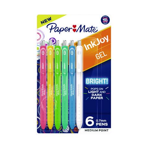 Paper Mate InkJoy Gel Bright Gel Pen, Retractable, Medium 0.7 mm, Assorted Ink and Barrel Colors, 6/Pack