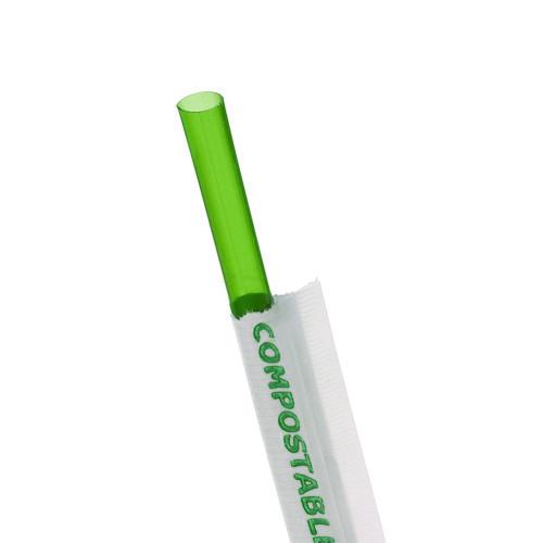 Eco-Products Wrapped Straw, 7.75", Plastic, Green, 9,600/Carton