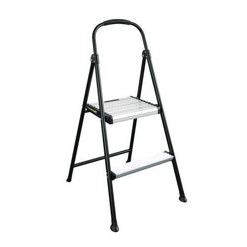 Cosco 2-Step Stepstool, 250 lb Capacity, 19" Working Height, 22.5" Spread, Black/Silver