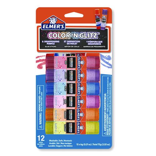 Elmer's Glitter Glue Sticks, Applies Assorted Colors, 0.21 oz, Dries Clear Glitter, 12/Pack