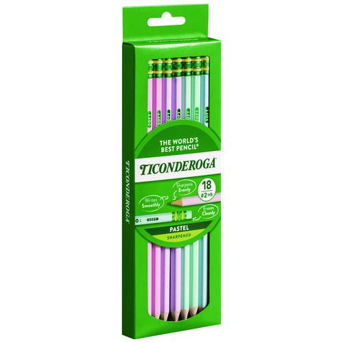 Ticonderoga Pre-Sharpened Pencil, 2.2 mm, HB (#2), Black Lead, Pastel Assorted Barrel, 18/Pack