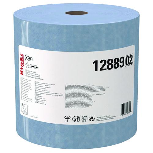 WypAll X90 Cloths, Jumbo Roll, 2-Ply, 12.4 x 12.2, Blue Denim, 450/Roll