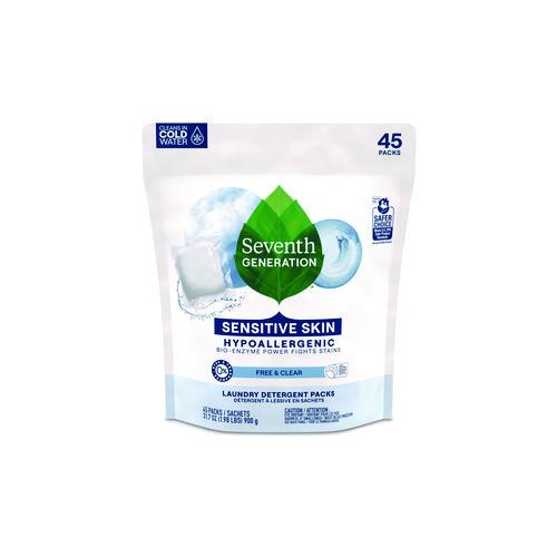Seventh Generation Natural Laundry Detergent Packs, Powder, Unscented, 45 Packets/Pack