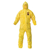 KleenGuard A70 Chemical Spray Protection Coveralls, Elastic Wrists, Ankles, Hood, Yellow, 12/Carton