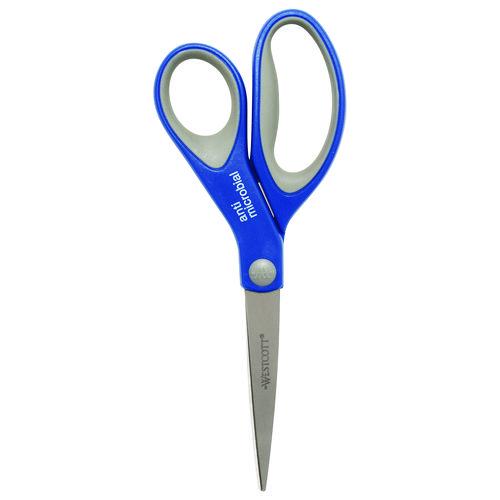 Westcott Scissors with Antimicrobial Protection, 8" Long, 3.25" Cut Length, Straight Blue/Gray Handle, 3/Pack