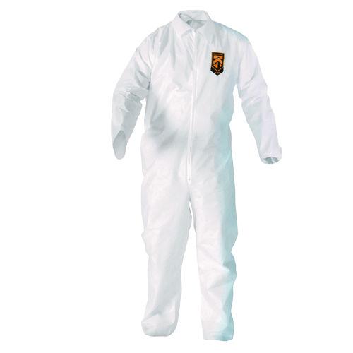 KleenGuard A20 Breathable Particle Protection Coveralls, Zip Front, Elastic Back, Wrists, Ankles, Large, White, 24/Carton