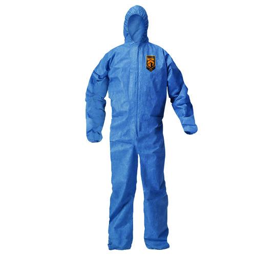 KleenGuard A20 Breathable Particle Protection Coveralls, Zip Front, Hood, Elastic Back, Wrists, Ankles, 2X-Large, Blue, 24/Carton