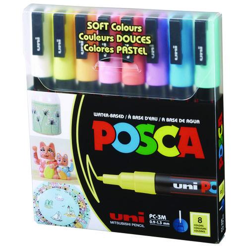 POSCA Water-Based Paint Markers, Fine Bullet Tip, 0.9 mm/1.3 mm, Assorted Colors, 8/Set
