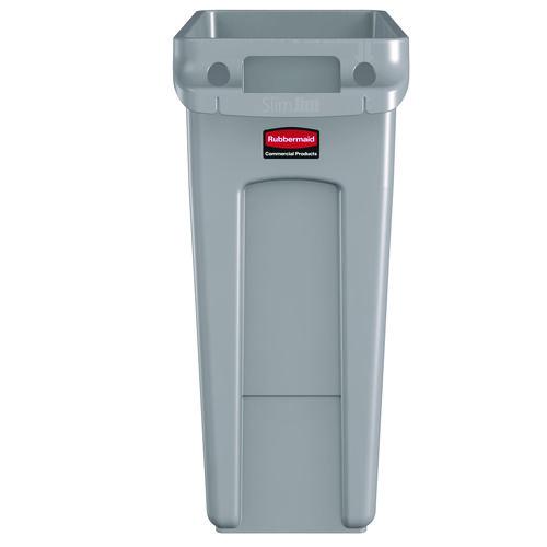 Rubbermaid Commercial Slim Jim Waste Container with Handles, 16 gal, Plastic, Light Gray