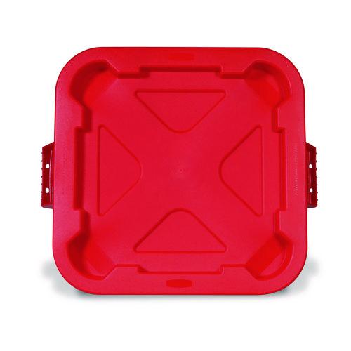 Rubbermaid Commercial Square BRUTE Lid, 21.88w x 21.88d x 2.13h, Red, 6/Carton