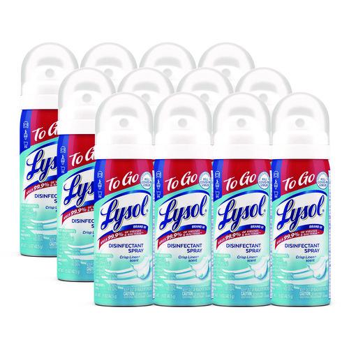 LYSOL Brand Disinfectant Spray To Go, Crisp Linen Scent, 1.5 oz Aerosol Spray, 12/Carton