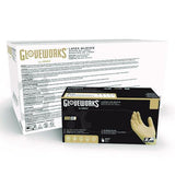 GloveWorks by AMMEX Extra Thick Latex Disposable Gloves, Powder-Free, 6 mil Thick, 9.5" Long, Ivory, 100/Box, 10 Boxes/Carton