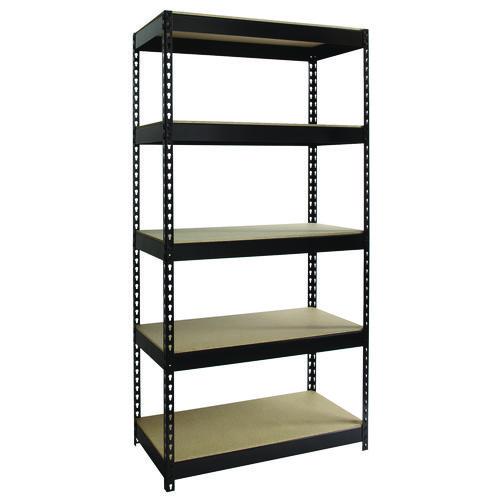 Alera Steel Shelving Unit with Particleboard Shelves, Five-Shelf, 36w x 18d x 72h, Steel, Black