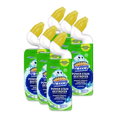 Scrubbing Bubbles Power Stain Destroyer Toilet Bowl Disinfectant, Rainshower Scent, 24 oz Bottle, 6/Carton