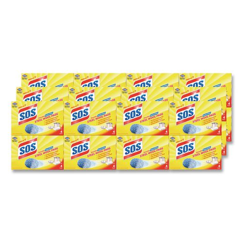 S.O.S. Steel Wool Soap Pads, Steel, 4/Box, 24 Boxes/Carton