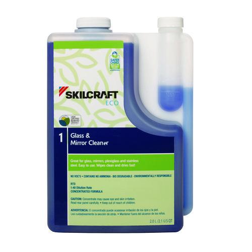 AbilityOne 7930017149190, SKILCRAFT ECO Glass and Mirror Cleaner Concentrate, 2 L Bottle, 4/Pack
