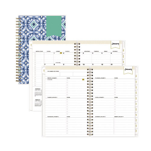 Blue Sky Day Designer Tile Weekly/Monthly Planner, Geometric Artwork, 8 x 5, Blue/White Cover, 12-Month (Jan to Dec): 2026