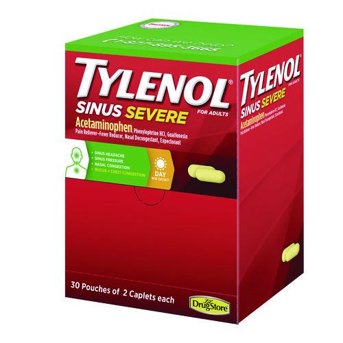 Tylenol Sinus Severe Acetaminophen Daytime Pain Reliever Caplet, 2 Caplets/Packet, 30 Packets/Box
