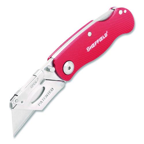 Sheffield Quick Change Lock Back Utility Knife, 1.25" Blade, 3.5" Aluminum Handle, Red