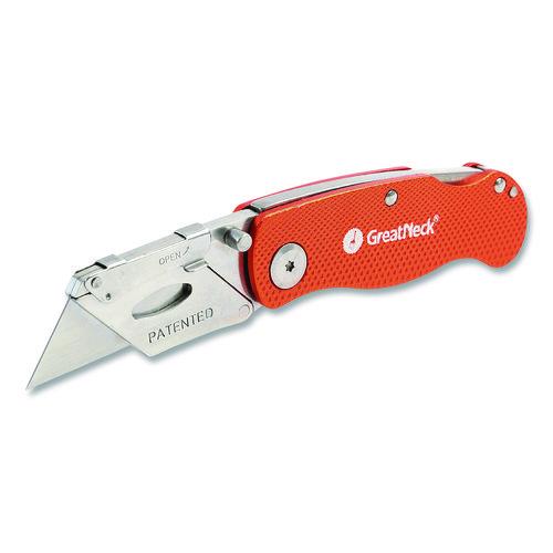 Great Neck Quick Change Lock Back Utility Knife, 3.5" Aluminum Handle, Orange