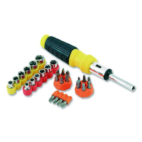 Great Neck 34-Piece Ratcheting Screw/Nut Driver Set, Metric 6-Point, Phillips, SAE 6-Point, SAE Hex, SAE Slotted and Torx Bits. 8" Long