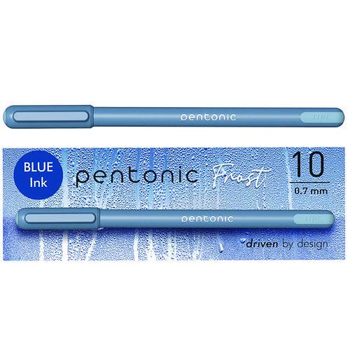 TOPS PENTONIC Gel Pen, Stick, Fine 0.7 mm, Blue Ink, Frosted Blue Barrel, 10/Pack