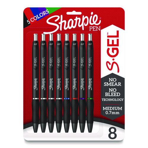 Sharpie S-Gel S-Gel High-Performance Gel Pens, Retractable, Medium 0.7 mm, Assorted Ink Colors, Black Barrel, 8/Pack