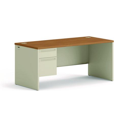 HON 38000 Series Left Pedestal Desk, 66" x 30" x 29.5", Harvest/Putty