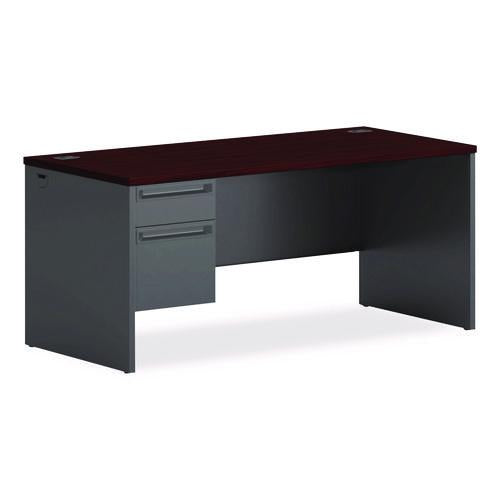 HON 38000 Series Left Pedestal Desk, 66" x 30" x 29.5", Mahogany/Charcoal