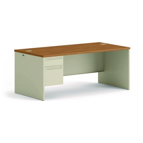HON 38000 Series Left Pedestal Desk, 72" x 36" x 29.5", Harvest/Putty