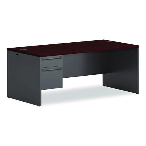 HON 38000 Series Left Pedestal Desk, 72" x 36" x 29.5", Mahogany/Charcoal
