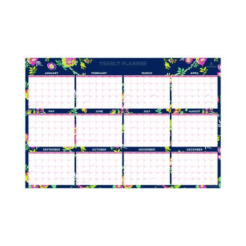 Blue Sky Day Designer Peyton Laminated Erasable Wall Calendar, Floral Artwork, 36 x 24, White/Navy Sheets, 12-Month (Jan to Dec): 2026